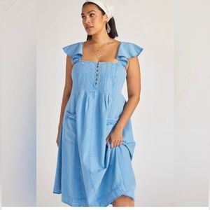 Anthropologie Pilcro Denim Flutter Sleeve
Midi Dress